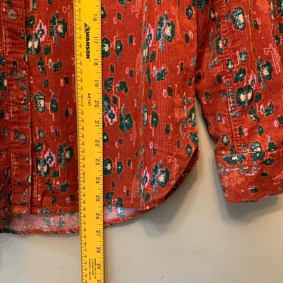 Anthropologie Building 13 Corduroy Floral Button-up Blouse Women 6 Orange Green - Picture 8 of 10
